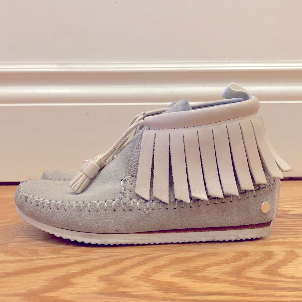 RAG & BONE NEW YORK GHITA GRAY SUEDE MOCCASIN ANKLE BOOTIES WOMEN'S SIZE 5 35